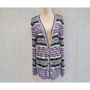 white house black market striped multi colored mid length cardigan wmns sz L